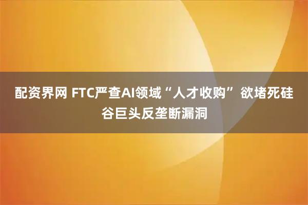 配资界网 FTC严查AI领域“人才收购” 欲堵死硅谷巨头反垄断漏洞